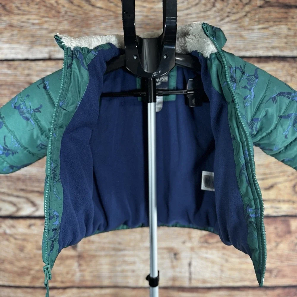 Osh Kosh B'Gosh Dinosaur Winter Puffer Jacket W/hood Green/Blue, Size 24‎ Months
